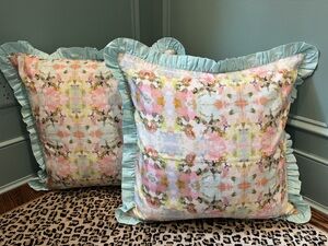 Laura Park Designs - Brooks Avenue Pink - 22”x22” pillow covers with frill edge